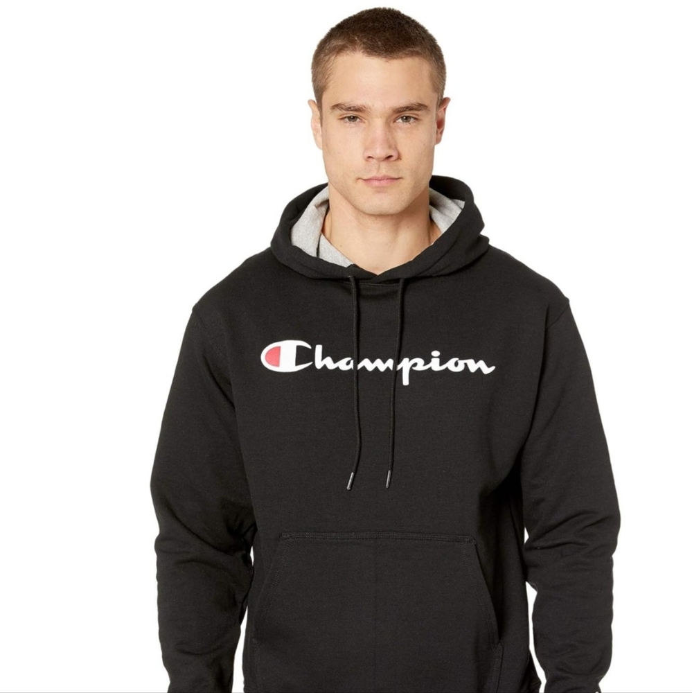 Champion Mens Black Powerblend Script Hoodie C Logo Large
